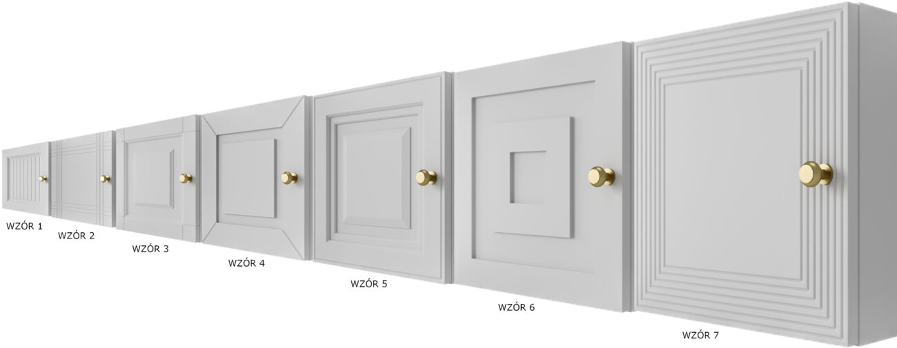 KONFIGURATOR ONLINE Białe Szafki Modułowe - Segmenty - Stwórz Własny Zestaw Mebli - Frezowane Lakierowane Fronty MDF + Wzory Do Wyboru
