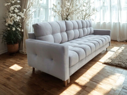 Wygodna Sofa Z Funkcją Spania 220X96X78 CM Rozkładana Kanapa 3 Osobowa - Pikowane Meble Wypoczynkowe + Pianka HR45 + Sprężyny Bonell - AURA