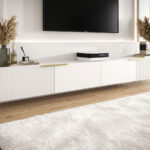 Biały Zestaw Szafek RTV 300 CM Meblościanka Nowoczesna Wisząca Meble Modułowe Do Salonu+ Fronty Frezowane Lakierowane MDF 18 MM + Wybór Wzorów CAPRI