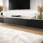 Zestaw RTV Z Lamelami 220 CM - Meblościanka Wisząca - Szafki Modułowe + Fronty Frezowane Lakierowane CAPRI - OFERTA MAGAZYNOWA - WYSYŁKA 24H