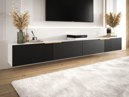 Zestaw Szafek RTV 300 CM Meblościanka Nowoczesna Wisząca Meble Modułowe Do Salonu+ Fronty Frezowane Lakierowane MDF 18 MM + Wybór Wzorów CAPRI