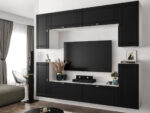 Nowoczesna Meblościanka Modułowa Biało Czarna Zestaw Szafek RTV Do Salonu 220X180X35 CM + Fronty Frezowane Malowane MDF 18 MM + Wybór Wzorów LUIZJANA