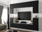 Nowoczesna Meblościanka Modułowa Biało Czarna Zestaw Szafek RTV Do Salonu 220X180X35 CM + Fronty Frezowane Malowane MDF 18 MM + Wybór Wzorów LUIZJANA