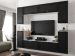 Nowoczesna Meblościanka Modułowa Biało Czarna Zestaw Szafek RTV Do Salonu 220X180X35 CM + Fronty Frezowane Malowane MDF 18 MM + Wybór Wzorów LUIZJANA