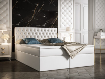 Łóżko Boxspring Z Kryształkami 160x200 Kontynentalne + 2 Pojemniki Na Pościel + 2 Materace Bonell - Wybór Kolorów - VERA