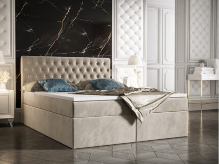 Łóżko Boxspring Z Kryształkami 140x200 Kontynentalne + 2 Pojemniki Na Pościel + 2 Materace Bonell - Wybór Kolorów - VERA