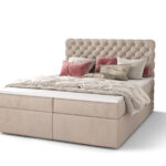 Pikowane Łóżko Kontynentalne 140x200 Styl Chesterfield + 2 Pojemniki Na Pościel + 2 Materace Bonell - Wybór Kolorów - SEMPRE