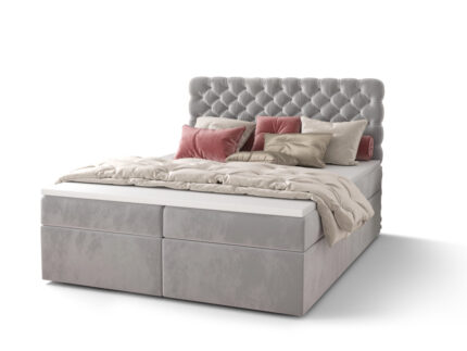 Pikowane Łóżko Kontynentalne 180x200 Styl Chesterfield + 2 Pojemniki Na Pościel + 2 Materace Bonell - Wybór Kolorów - SEMPRE