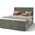Pikowane Łóżko Kontynentalne 160x200 Styl Chesterfield + 2 Pojemniki Na Pościel + 2 Materace Bonell - Wybór Kolorów - SEMPRE