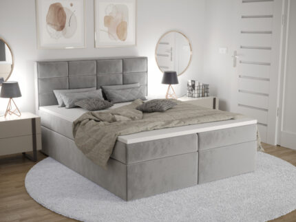 Łóżko Hotelowe 160x200 Wygodne Kontynentalne + Panele Na Oparciu + 2 Pojemniki Na Pościel + 2 Materace Bonell - Wybór Kolorów - ZOYA