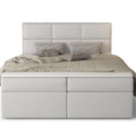 Komfortowe Łóżko Kontynentalne 140x200 + Duże Panele Jako Oparcie + 2 Pojemniki Na Pościel + 2 Materace Bonell - Wybór Kolorów - MILTON