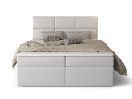 Komfortowe Łóżko Kontynentalne 140x200 + Duże Panele Jako Oparcie + 2 Pojemniki Na Pościel + 2 Materace Bonell - Wybór Kolorów - MILTON