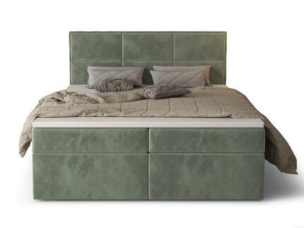 Komfortowe Łóżko Kontynentalne 160x200 + Duże Panele Jako Oparcie + 2 Pojemniki Na Pościel + 2 Materace Bonell - Wybór Kolorów - MILTON