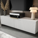 Mały Zestaw RTV Biały 150 CM Meblościanka Nowoczesna Meble RTV Szafki Modułowe Do Salonu+ Fronty Frezowane Lakierowane MDF 18 MM + Wybór Wzorów BUDAPEST