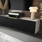 Mały Zestaw RTV Biało Czarny150 CM Meblościanka Nowoczesna Meble RTV Szafki Modułowe Do Salonu+ Fronty Frezowane Lakierowane MDF 18 MM + Wybór Wzorów BUDAPEST