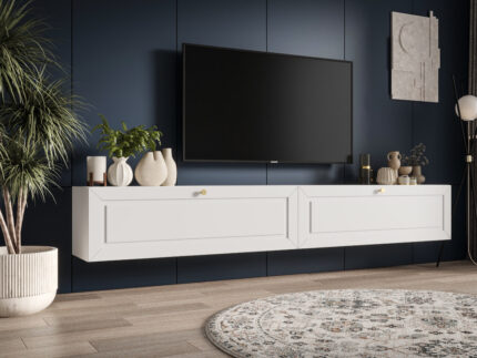 Mały Zestaw RTV 230 CM Białe Szafki Wiszące + Fronty Frezowane Malowane MDF 18 MM + Wybór Wzorów EKWADOR