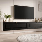 Zestaw Mebli RTV 230 CM Szafki Wiszące Biało-Czarne + Fronty Frezowane Malowane MDF 18 MM + Wybór Wzorów EKWADOR