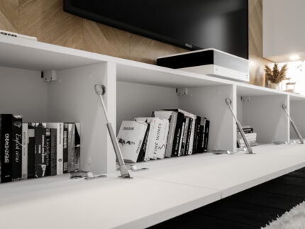 Nowoczesne Meble Do Salonu Modern Style Białe Czarne Frezowane Fronty MDF Lakierowane Solidne Praktyczne