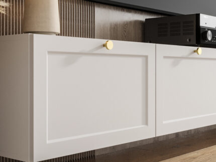 Designerska Meblościanka RTV 220 CM - Biały Zestaw Szafek Modułowych Wiszących + Fronty Frezowane Lakierowane + Wybór Wzorów OSLO