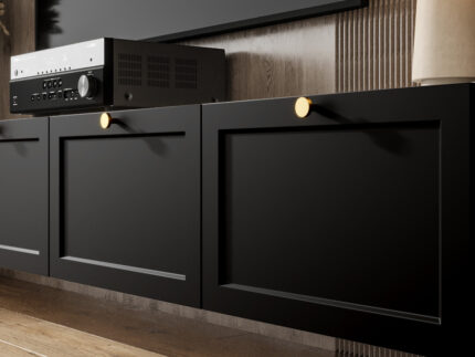 Designerska Meblościanka RTV 220 CM - Biały Zestaw Szafek Modułowych Wiszących + Fronty Frezowane Lakierowane + Wybór Wzorów OSLO