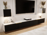 Nowoczesna Meblościanka RTV 300 CM Z Lamelami - Szafki Modułowe Wiszące - Zestaw Mebli Salonowych + Fronty Frezowane Lakierowane MDF 18 MM + Wybór Wzorów TOKYO