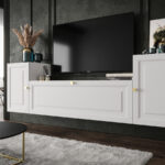 Meblościanka Do Salonu 185X55X35 CM + Cichy Domyk + Fronty Frezowane Malowane MDF 18 MM MAROKO