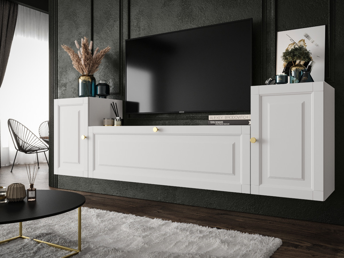 mebloscianka-biala-czarna-do-salonu-nowoczesna-stylowa-modulowe-meble-frezowane-fronty-mdf-MAROKO-3 Meblościanka Do Salonu 185X55X35 CM + Cichy Domyk + Fronty Frezowane Malowane MDF 18 MM MAROKO