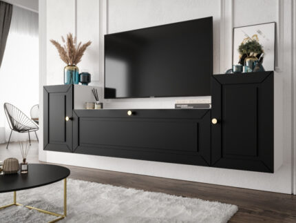 Nowoczesna Meblościanka Do Salonu 185X55X35 CM + Cichy Domyk + Fronty Frezowane Malowane MDF 18 MM MAROKO