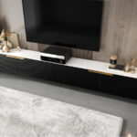 Meblościanka Biało Czarna 300 CM Nowoczesne Meble RTV Szafki Modułowe Do Salonu+ Fronty Frezowane Lakierowane MDF 18 MM + Wybór Wzorów BORBA