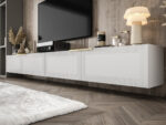 Biała Meblościanka Modułowa 300 CM - Szafki RTV Białe - Zestaw Mebli Salonowych + Fronty Frezowane Lakierowane MDF 18 MM + Wybór Wzorów FARO