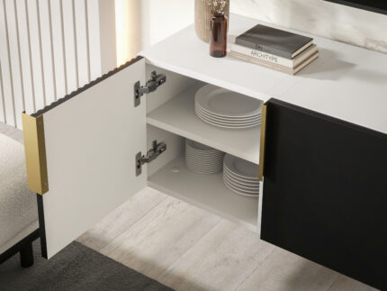 Zestaw RTV Z Lamelami 140 CM - Szafki Wiszące Modułowe + Fronty Frezowane Lakierowane MDF - CAMBRIDGE - OFERTA MAGAZYNOWA - WYSYŁKA 24H