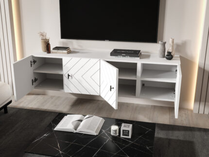 Meble RTV 140 CM - 4 Szafki Wiszące Modułowe + Fronty Frezowane W Styl Jodły - COSTA - OFERTA MAGAZYNOWA - WYSYŁKA 24H