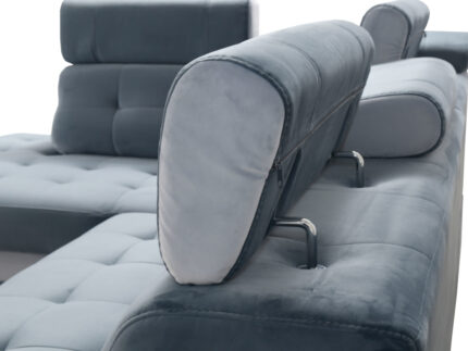 Nowoczesny Narożnik Z Funkcją Spania 240X165 CM + Regulowane Zagłówki + Pikowane Oparcie Siedzisko + Pojemnik na Pościel + Sprężyna Bonell Pianka - GENUA