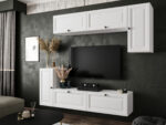 Biały Zestaw Mebli RTV Meblościanka Nowoczesna Do Salonu 200X180X35 CM + Fronty Frezowane Malowane MDF 18 MM + Wybór Wzorów NEVADA
