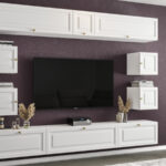 Stylowa Meblościanka RTV Nowoczesne Meble Szafki Modułowe Do Salonu 265X190X35 CM + Fronty Frezowane Malowane MDF 18 MM + Wybór Wzorów PORTO