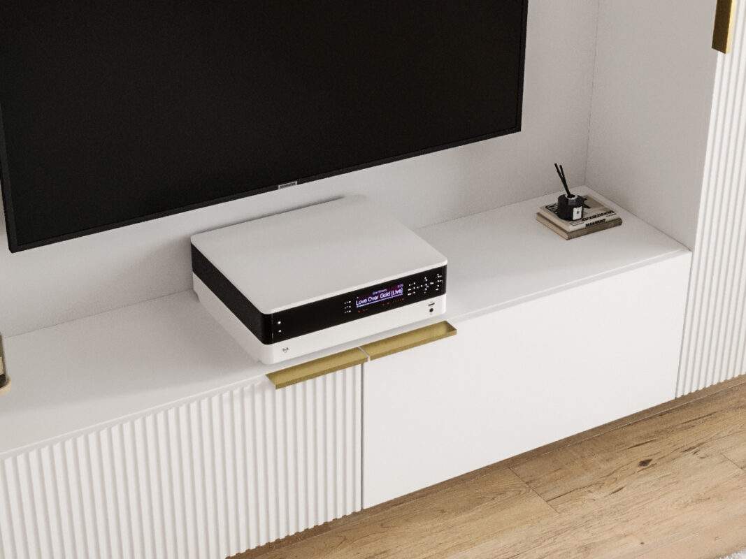 Biała Meblościanka Z Lamelami 185 CM - Zestaw RTV - Szafki Modułowe Wiszące + Fronty Frezowane Lakierowane + Cichy Domyk + Wybór Wzorów MARSALA