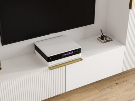 Biała Meblościanka Z Lamelami 185 CM - Zestaw RTV - Szafki Modułowe Wiszące + Fronty Frezowane Lakierowane + Cichy Domyk + Wybór Wzorów MARSALA