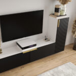 Meblościanka Z Lamelami 185 CM - Zestaw RTV - Szafki Modułowe Wiszące + Fronty Frezowane Lakierowane + Cichy Domyk + Wybór Wzorów MARSALA