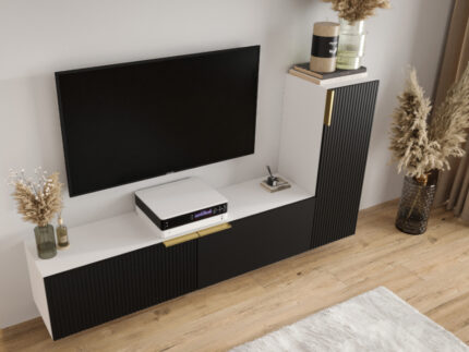 Meblościanka Z Lamelami 185 CM - Zestaw RTV - Szafki Modułowe Wiszące + Fronty Frezowane Lakierowane + Cichy Domyk + Wybór Wzorów MARSALA