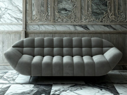 Nowoczesna Sofa 3-Osobowa 222 CM + Designerska Pikowana Kanapa Do Salonu + Wysokie Metalowe Nóżki - CLOUD