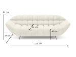 Nowoczesna Sofa 3-Osobowa 222 CM + Designerska Pikowana Kanapa Do Salonu + Wysokie Metalowe Nóżki - CLOUD