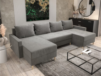 Duży Narożnik Rozkładany W Kształcie U 290x144 CM + Pojemnik Na Pościel + Sprężyna Bonell Pianka T30 + Wybór Kolorów - HAMPTON