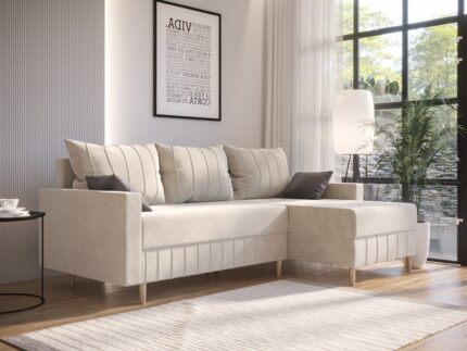 Narożnik Do Salonu 224x146 CM Z Funkcją Spania Pojemnikiem + Sprężyna Bonell Pianka T30 + Wybór Kolorów - JOLIET