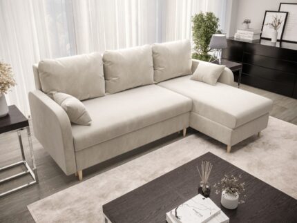 Rozkładany Narożnik Do Salonu 224x146 CM Z Funkcją Spania Pojemnikiem + Sprężyna Bonell Pianka T30 + Wybór Kolorów - KENT