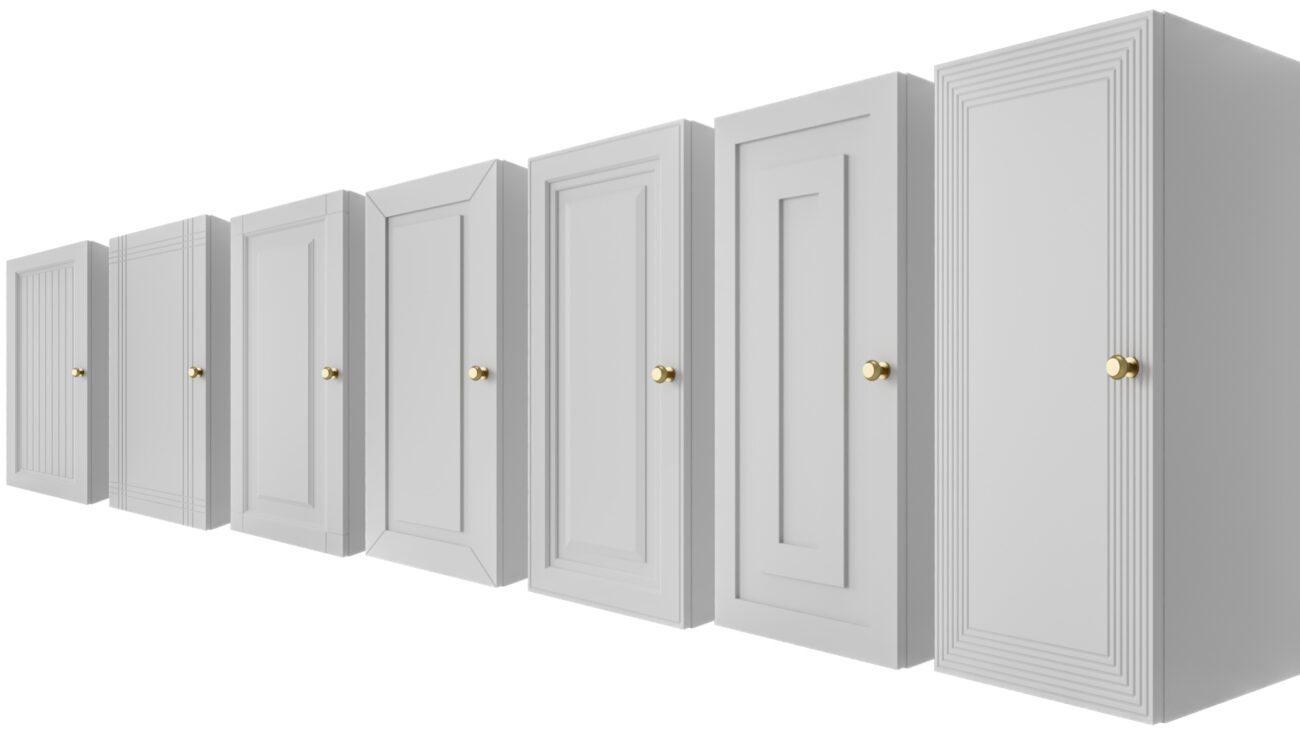 Białe Szafki Modułowe KONFIGURATOR ONLINE - Segmenty - Stwórz Własny Zestaw Mebli - Frezowane Lakierowane Fronty MDF + Wzory Do Wyboru