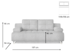 Mała Rozkładana Kanapa 197 CM - Wygodna Sofa Do Salonu + Pikowane Siedzisko + Pojemnik Na Pościel - NOVA