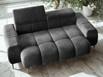 Nowoczesna Sofa 2-Osobowa 192 CM + Designerska Pikowana Kanapa Do Salonu + Wysokie Metalowe Nóżki + Regulowane Zagłówki - VERA