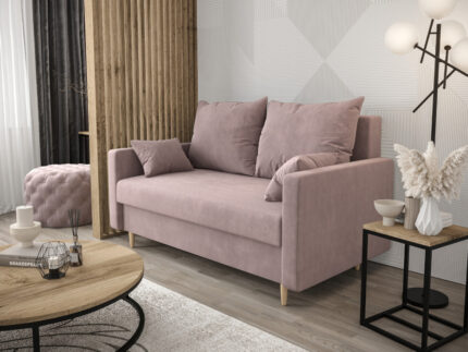 Dwuosobowa Sofa 155 CM Mała Kanapa Rozkładana Z Pojemnikiem + Wysokie Nóżki + Wybór Kolorów DALLAS