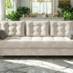 Sofa 3 Osobowa Rozkładana 224 CM Kanapa Z Pojemnikiem + Pikowane Siedzisko Poduszki + Wysokie Nóżki + Wybór Kolorów FLORIDA