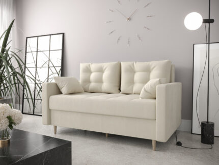 Dwuosobowa Kanapa 155 CM Mała Sofa Rozkładana Z Pojemnikiem + Sprężyny Bonell Pianka T30 + Wybór Kolorów TEMPE